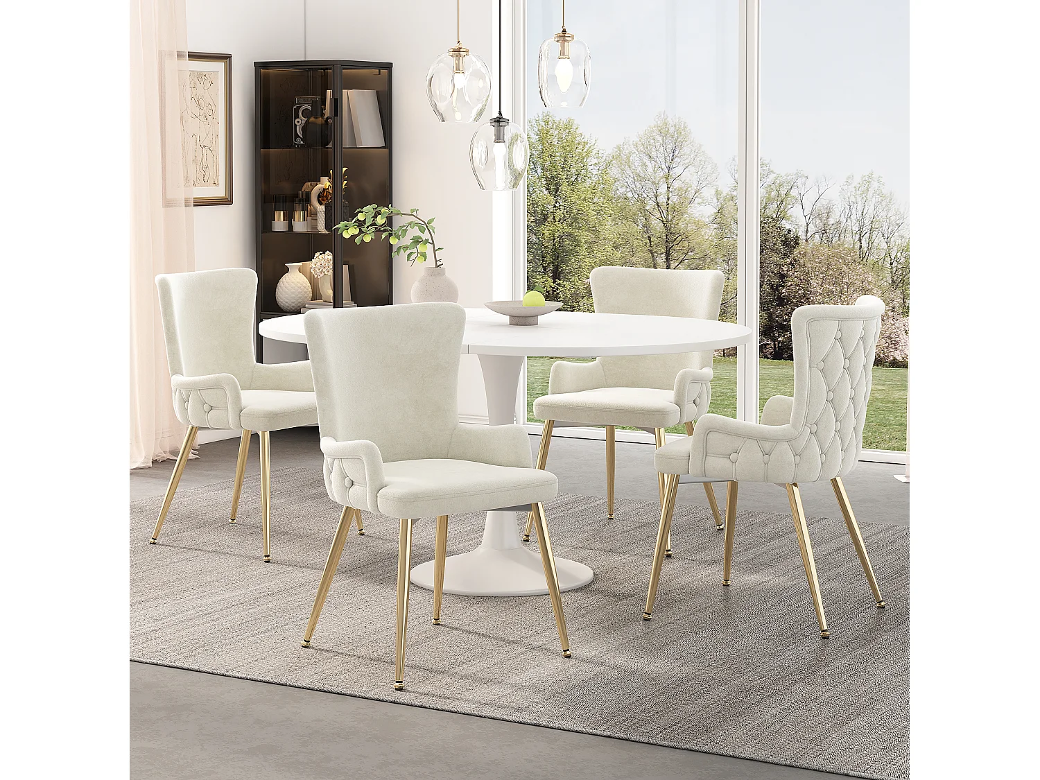 Chaise en velours beige avec pieds métal doré stable fauteuil lounge pour salon chambre lot de 6