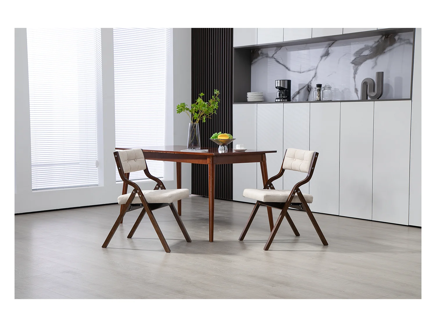 Juego de 2 sillas plegables de madera con cojín, asiento ancho, cómodas, para cocina, oficina, boda, color crema