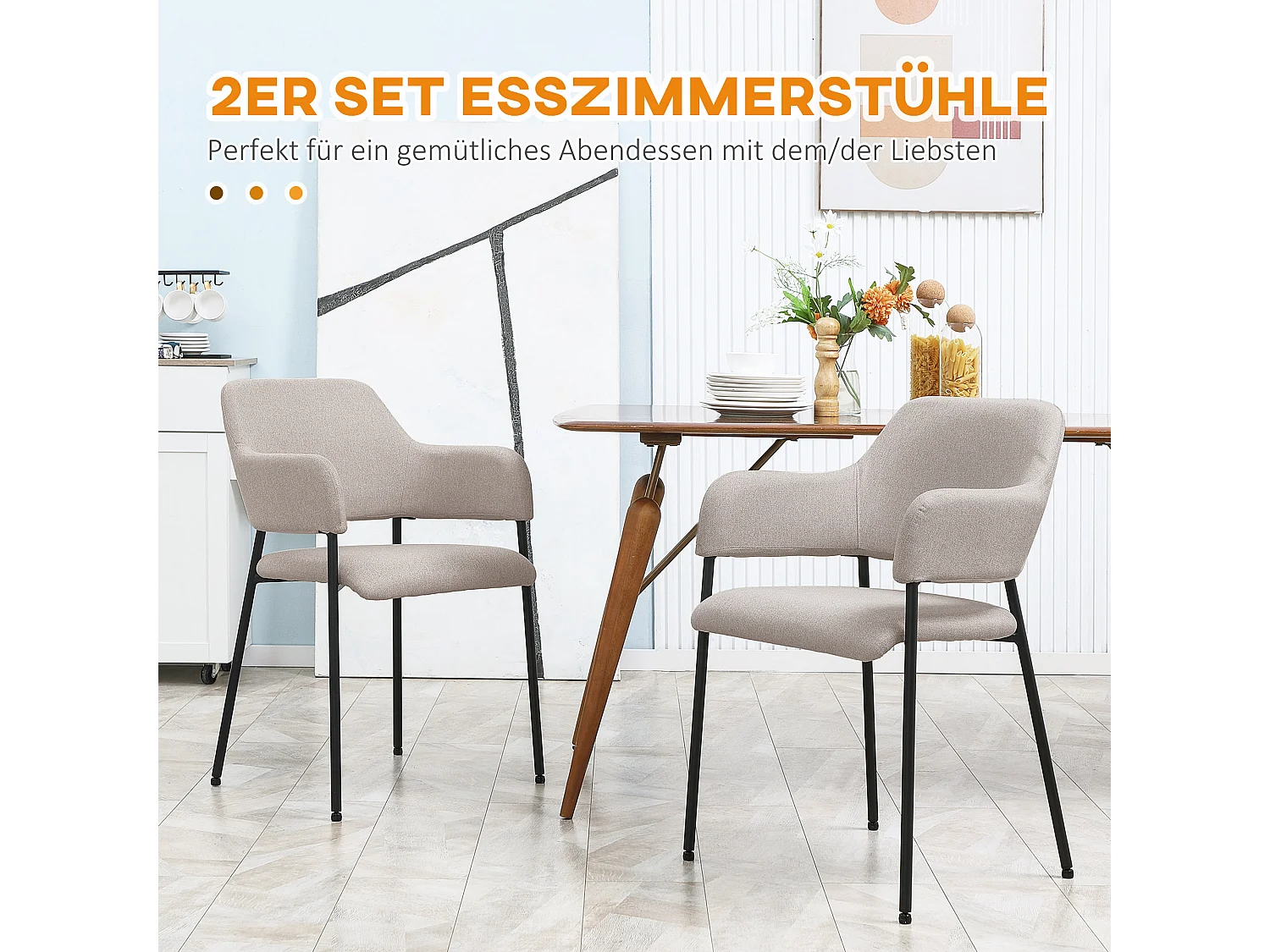 Chaises salle à manger 2 pcs polyester rembourrées pieds acier beige 54x54x84 cm cuisine salon