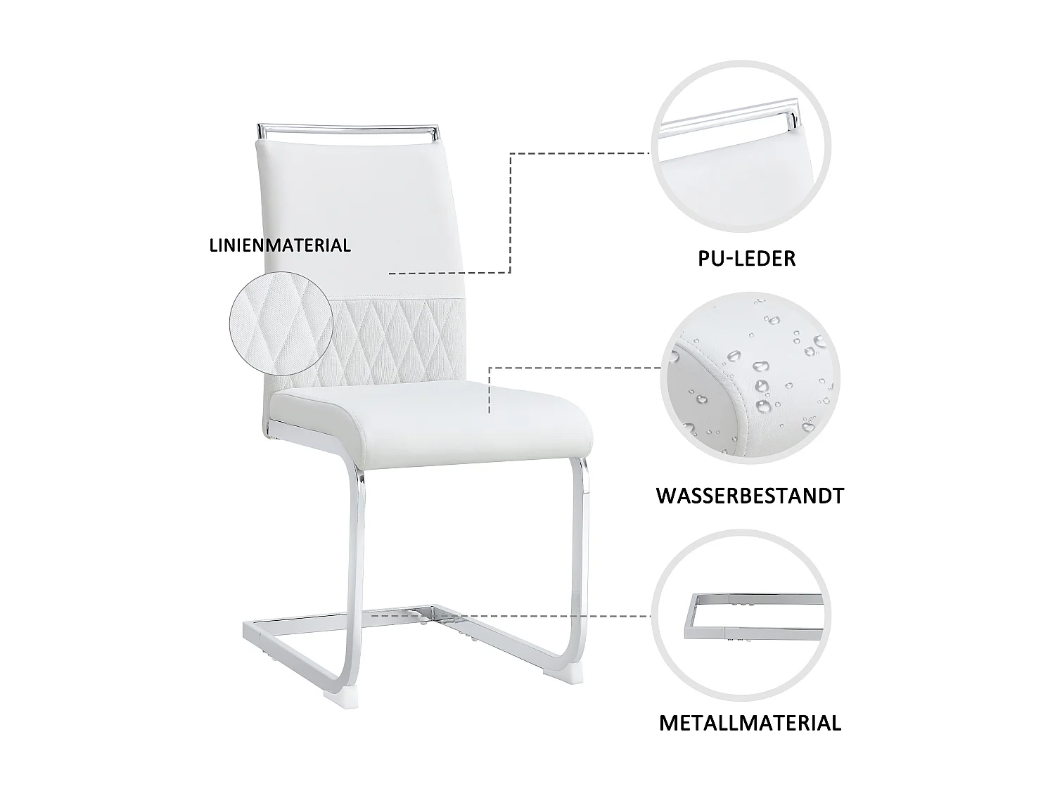 Silla moderna con respaldo alto de piel sintética y lino, asiento cómodo para comedor o cocina, color blanco, juego de 6