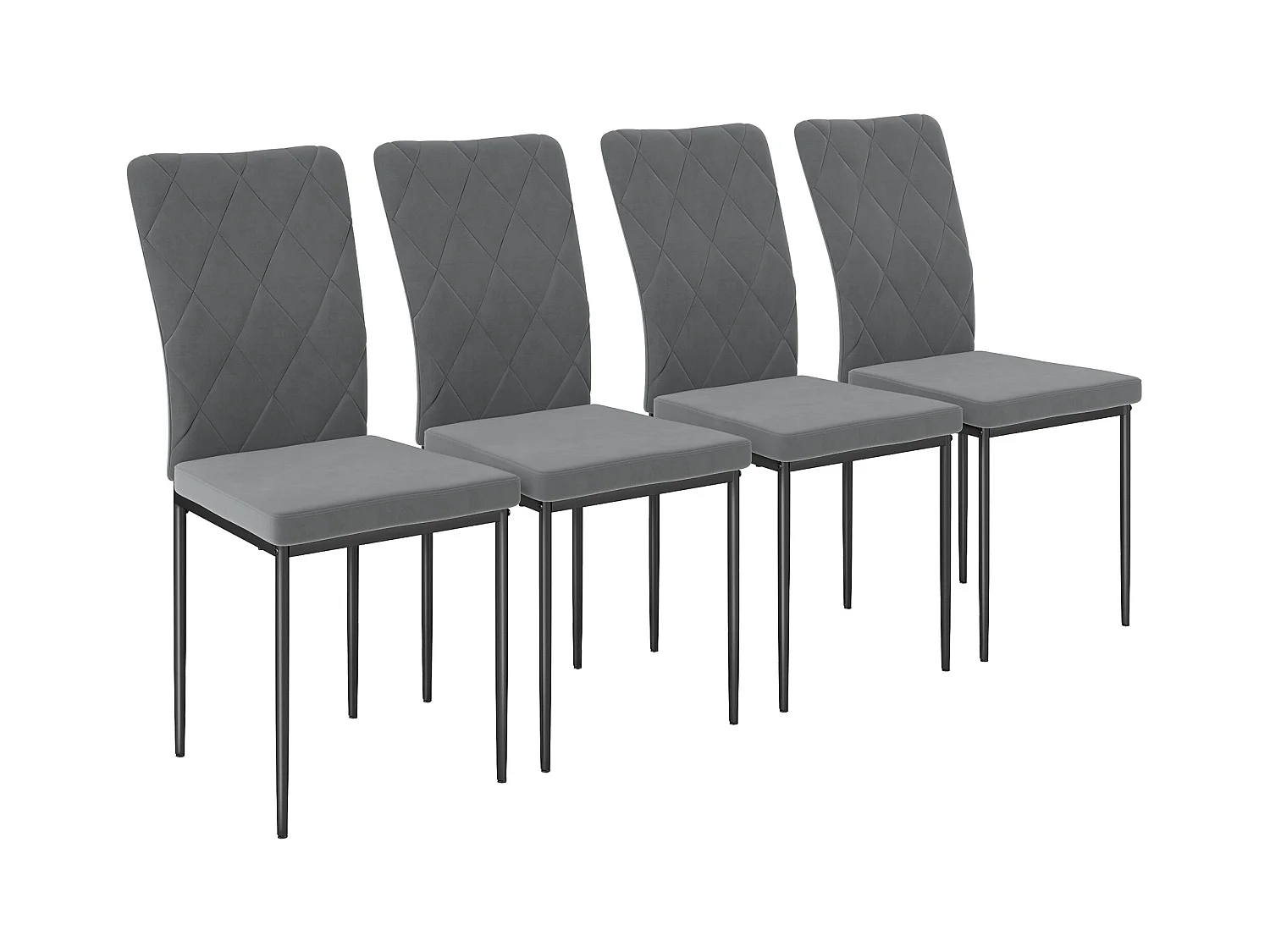 Juego de 4 sillas de comedor de terciopelo gris oscuro con respaldo alto y patas de metal, para cocina y salón, 58 x 42 x 95 cm