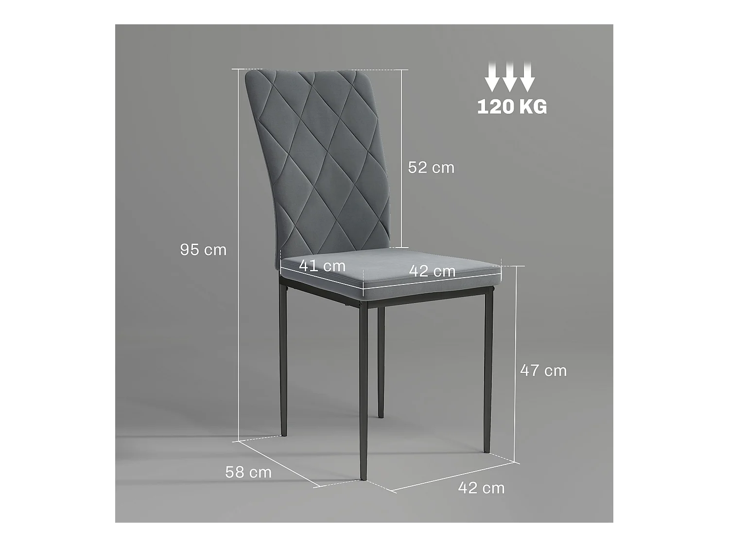 Juego de 4 sillas de comedor de terciopelo gris oscuro con respaldo alto y patas de metal, para cocina y salón, 58 x 42 x 95 cm
