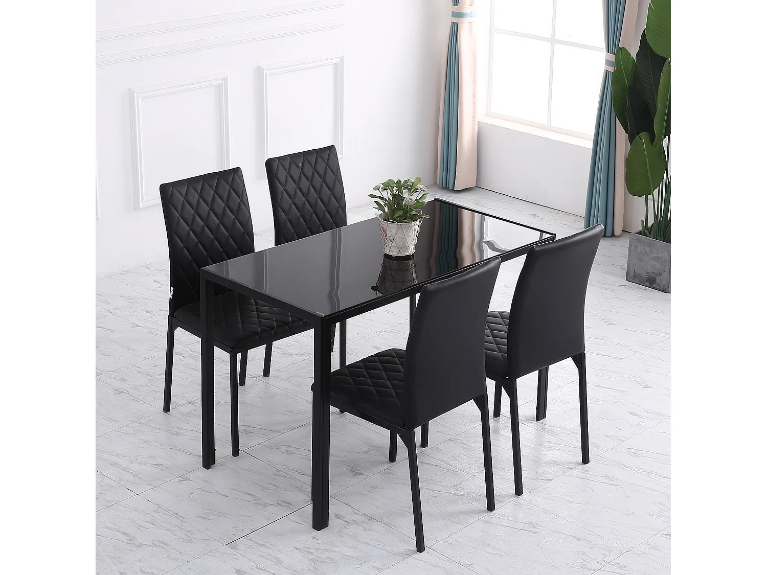 Chaise salle à manger 4 pcs rembourrée simili cuir pieds acier noir 41x50x91 cm