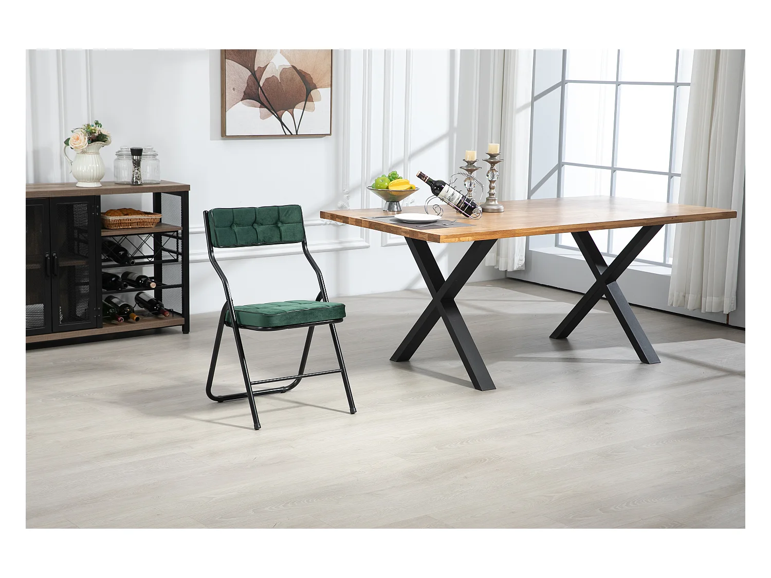 Juego de 2 sillas plegables de acero con cojín, cómodas para cocina, oficina, recepción de boda, color verde