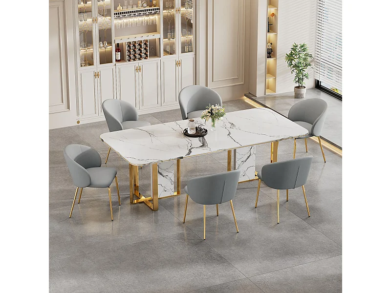 Cadeira de jantar de veludo com braços, pernas de metal dourado, design moderno, cinza, conjunto com 6