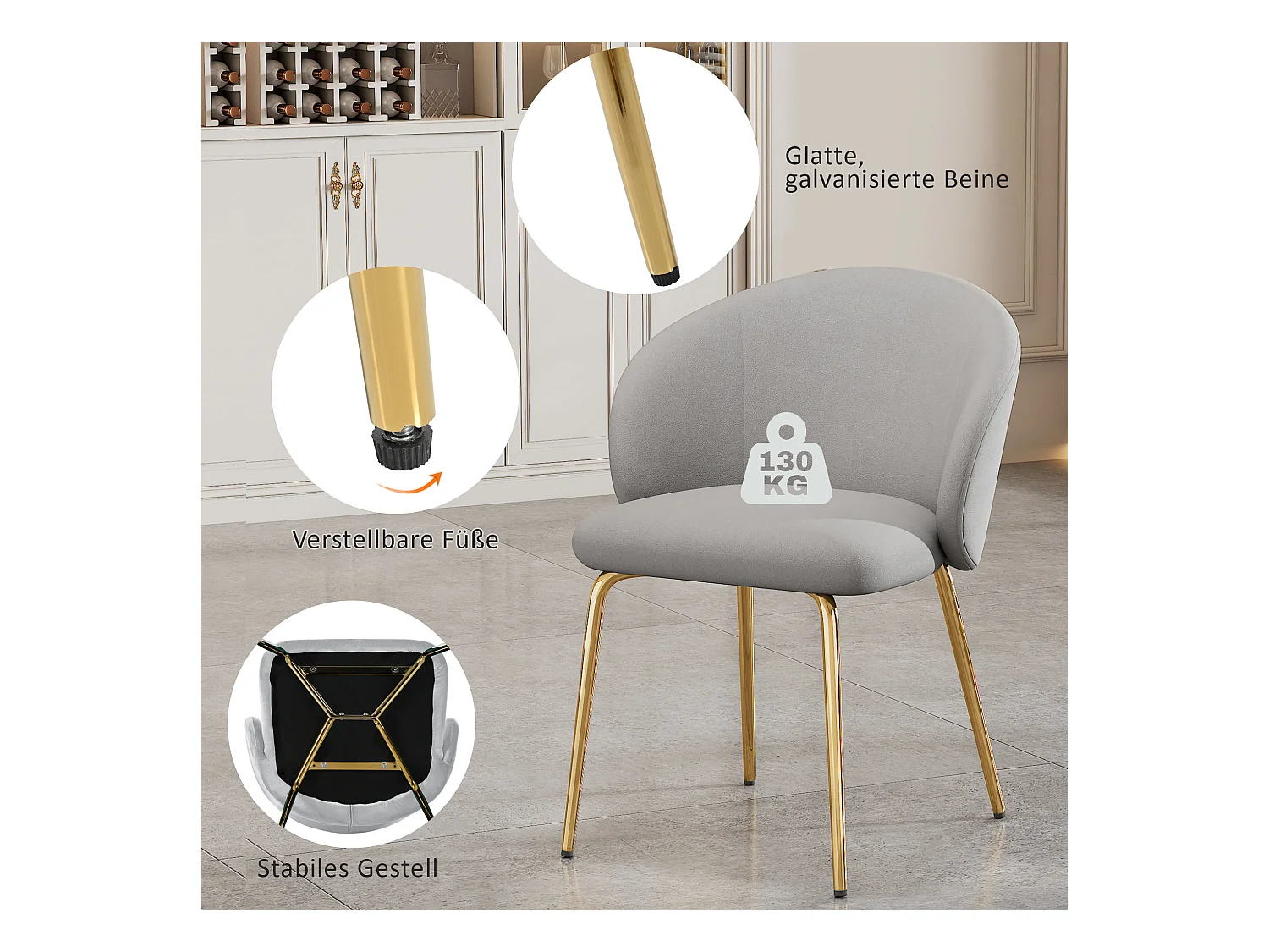 Sedia a sdraio in velluto con divani in metallo dorato design moderno grigio lotto di 6