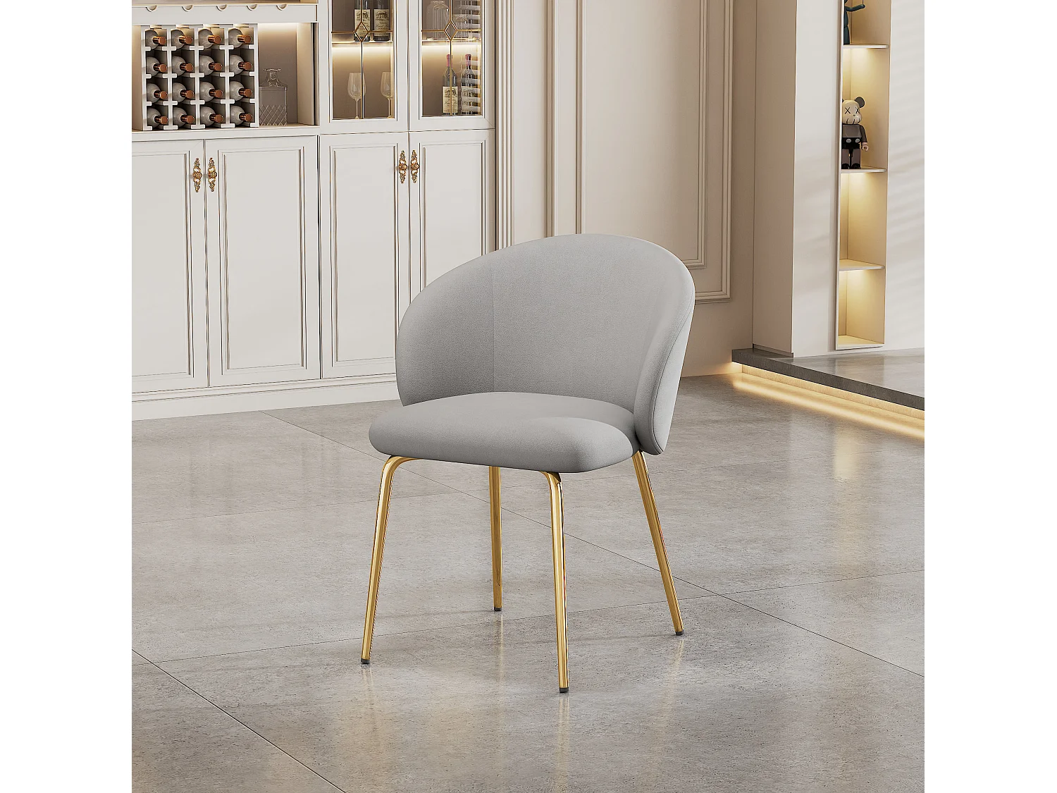 Chaise de salle à manger en velours avec accoudoirs pieds métal doré design moderne gris lot de 6