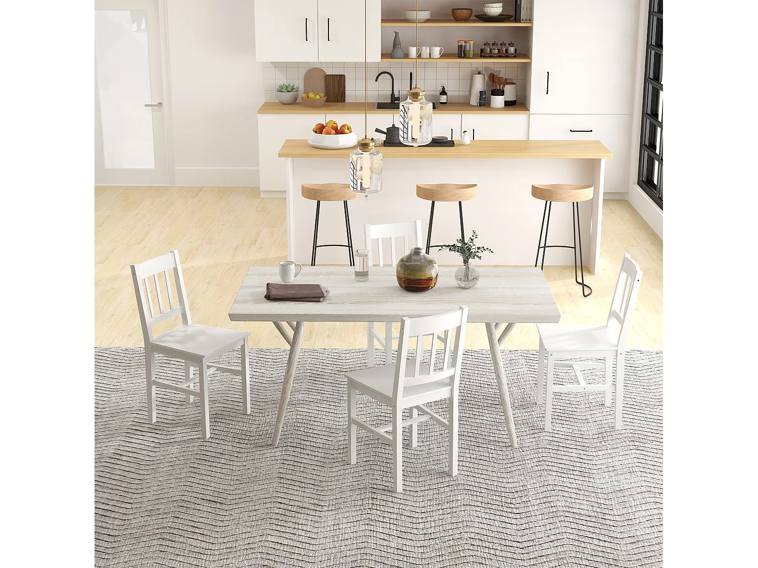 Lotto di 4 sedie a sdraio in legno massiccio con dossier stile moderno bianco 41x46,5x85,5 cm