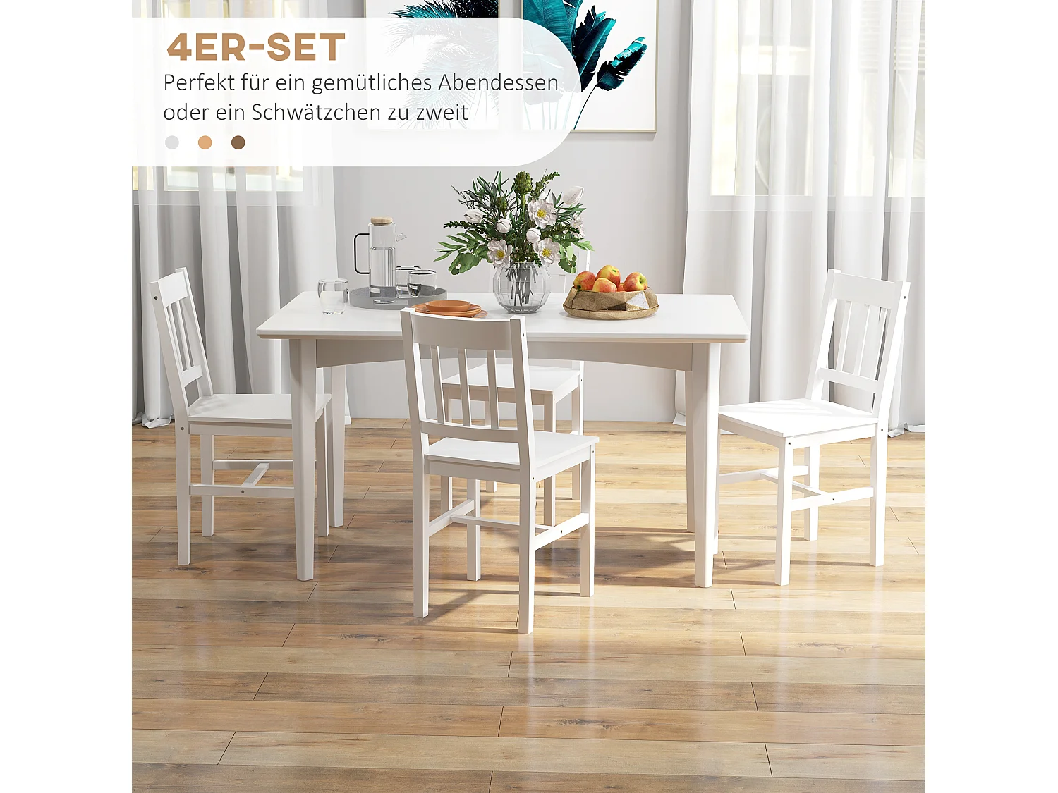 Lotto di 4 sedie a sdraio in legno massiccio con dossier stile moderno bianco 41x46,5x85,5 cm