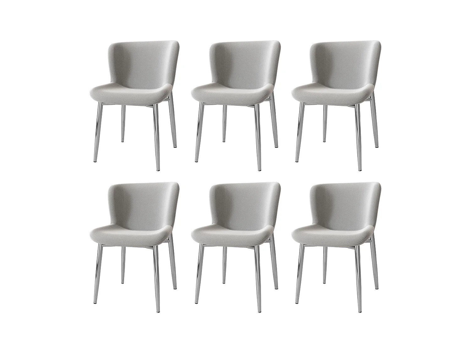 Poltrona in velluto grigio design sans accoudoirs con piedini in metallo cromato per salone o camera lotto di 6