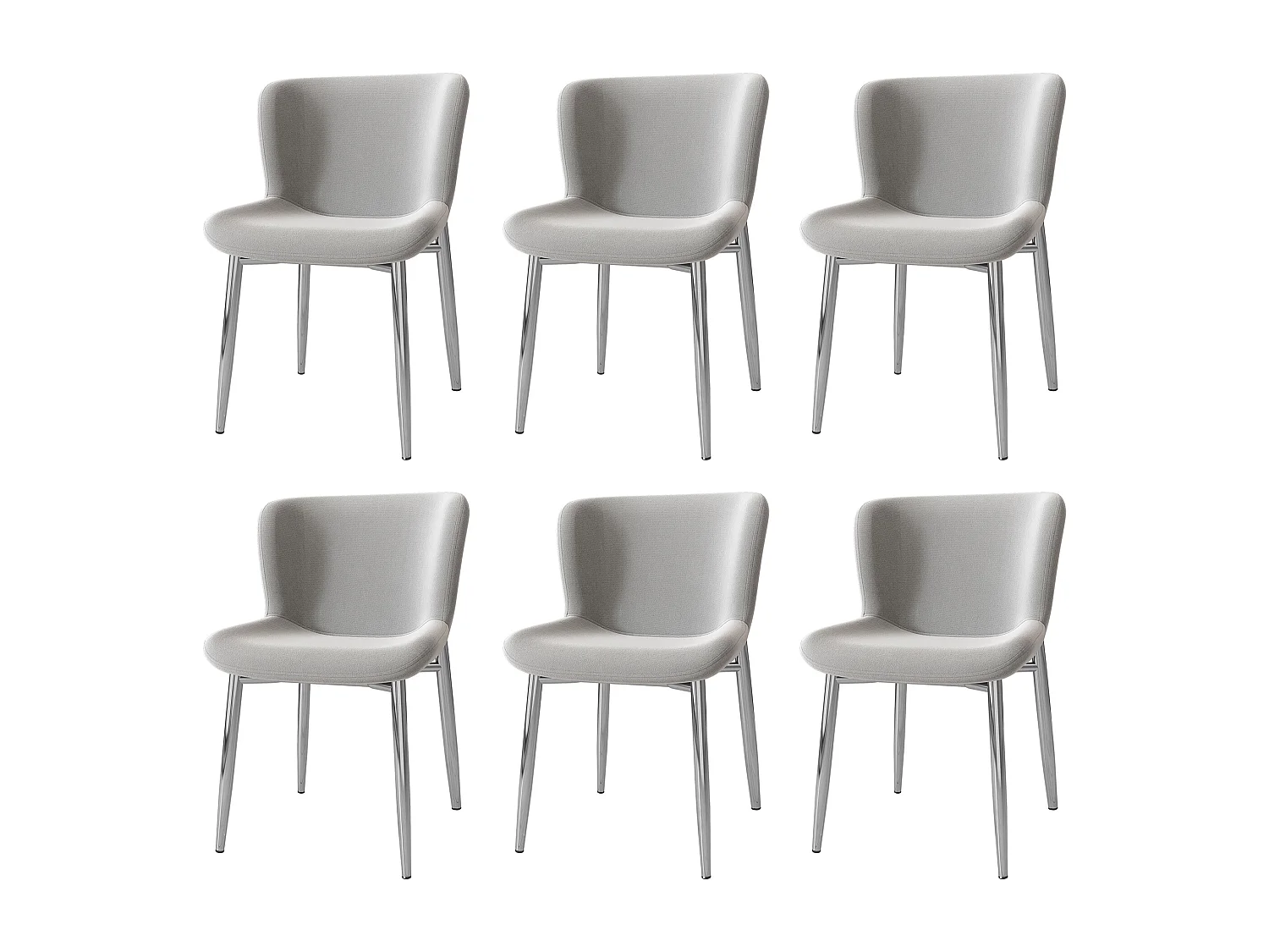 Fauteuil en velours gris design sans accoudoirs avec pieds métal chromé pour salon ou chambre lot de 6