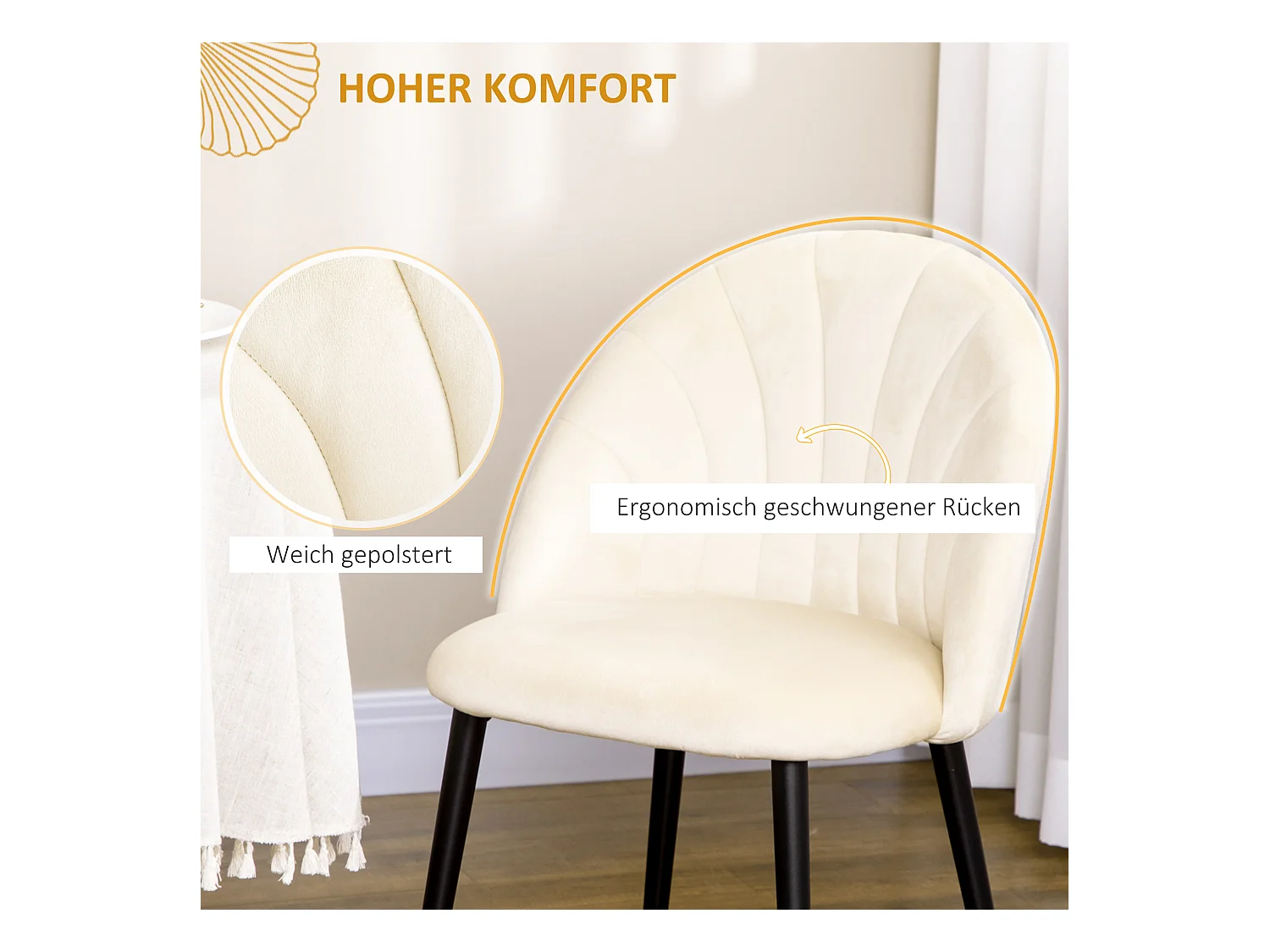 Chaise salle à manger 2 pcs velours crème confortable dossier design scandinave 52x54x79 cm