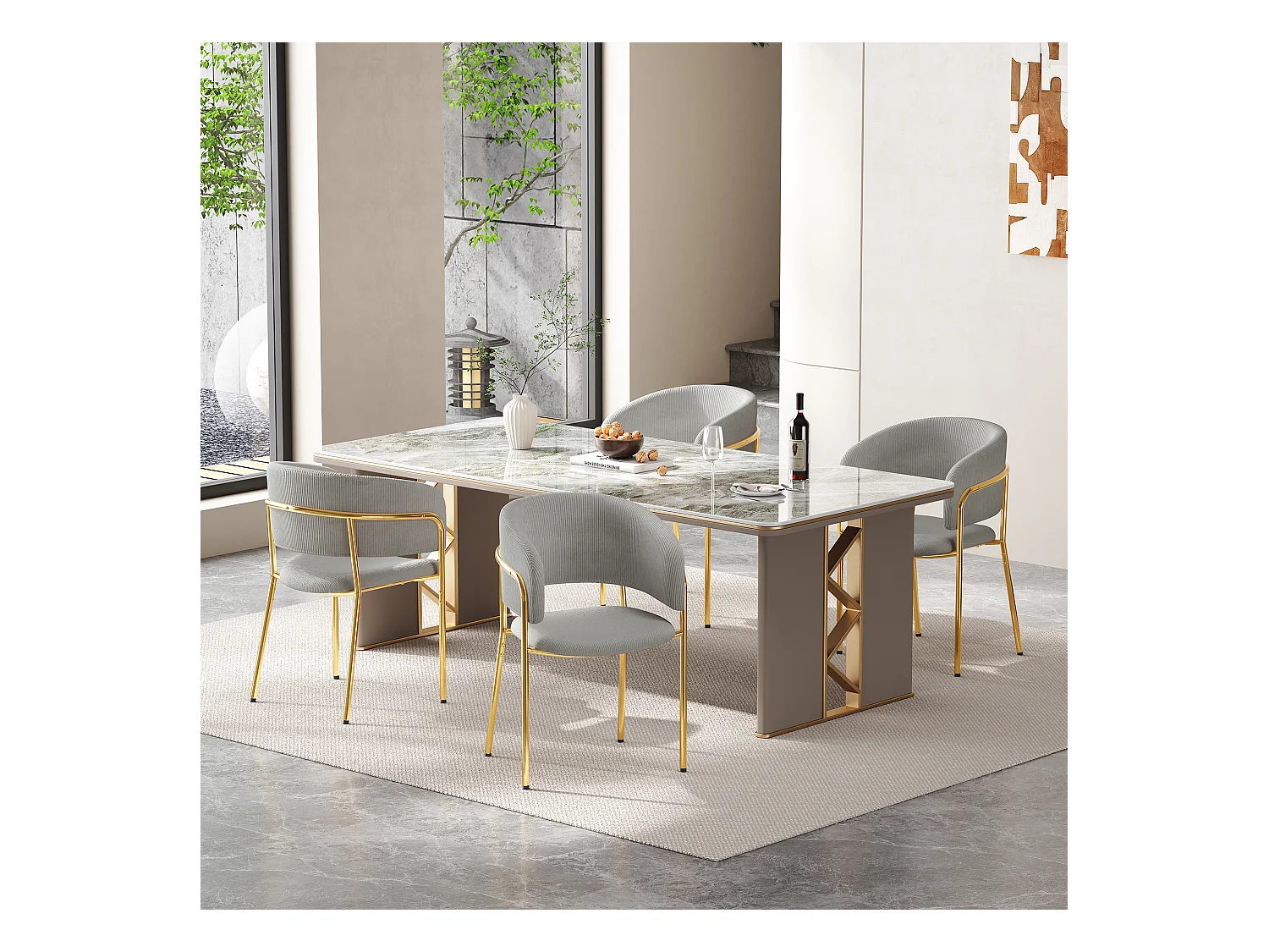 Silla de diseño en tejido acanalado con patas metálicas regulables, cómoda para salón u oficina, gris, 45x45cm, juego de 4