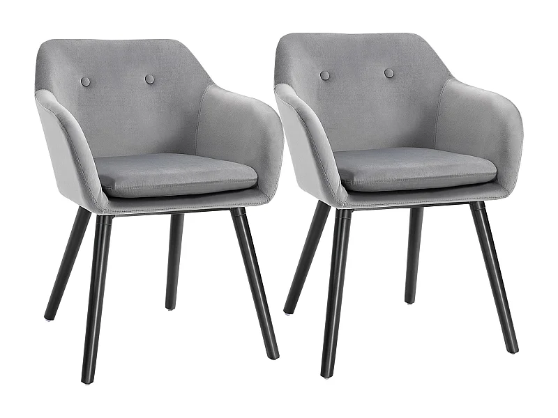 Silla de comedor 2 piezas tela terciopelo patas madera haya cómoda gris 54x56x74 cm