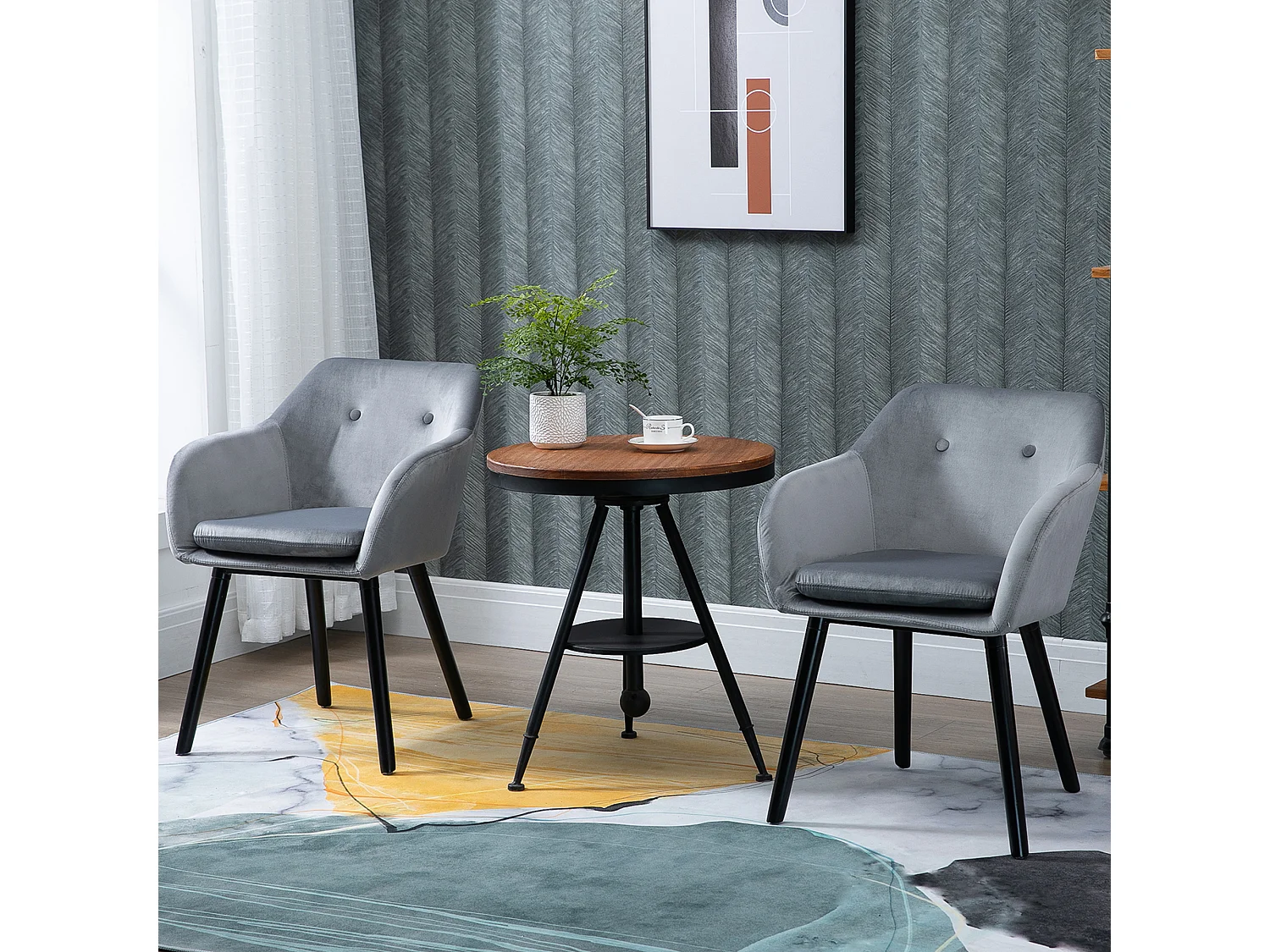 Chaise de salle à manger 2 pcs tissu velours pieds bois hêtre confortable gris 54x56x74 cm