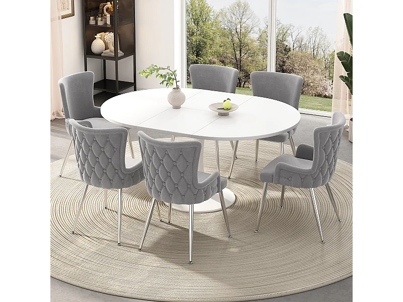 Chaise longue in velluto grigio pieds metallo argentato poltrona lounge salon camera confortevole moderna lotto di 6