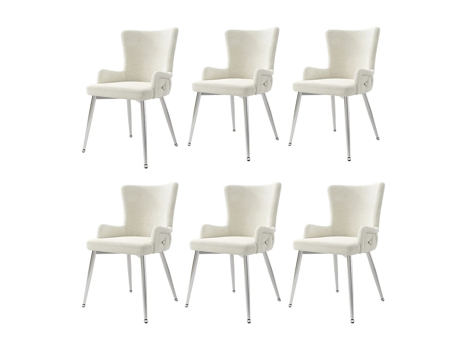 Chaise en velours beige pieds métal argenté fauteuil lounge confortable salon chambre moderne lot de 6