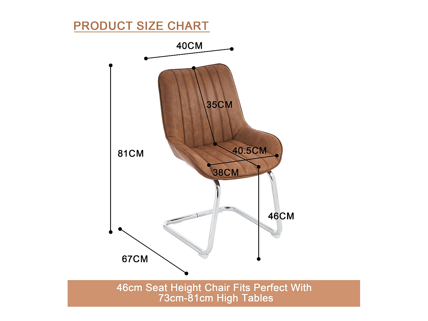 Conjunto de 2 cadeiras de jantar em couro sintético PU com assento acolchoado e pernas de metal marrom 56x51x81cm