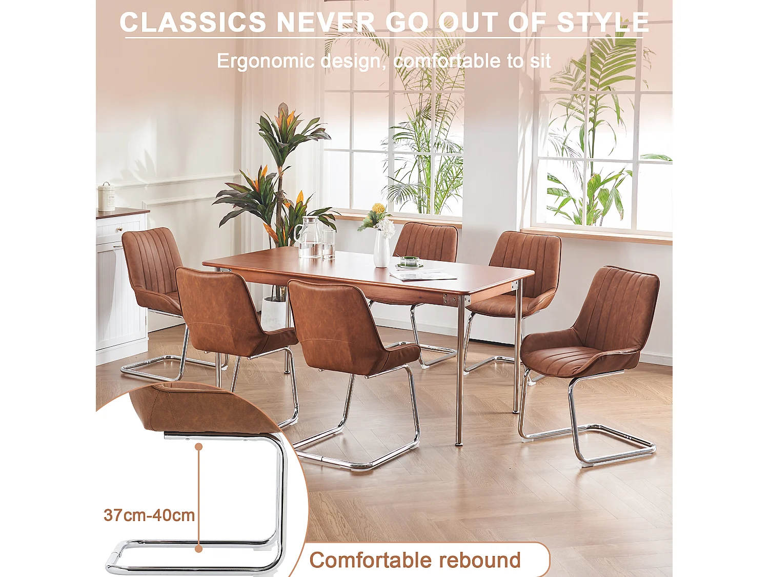 Conjunto de 2 cadeiras de jantar em couro sintético PU com assento acolchoado e pernas de metal marrom 56x51x81cm