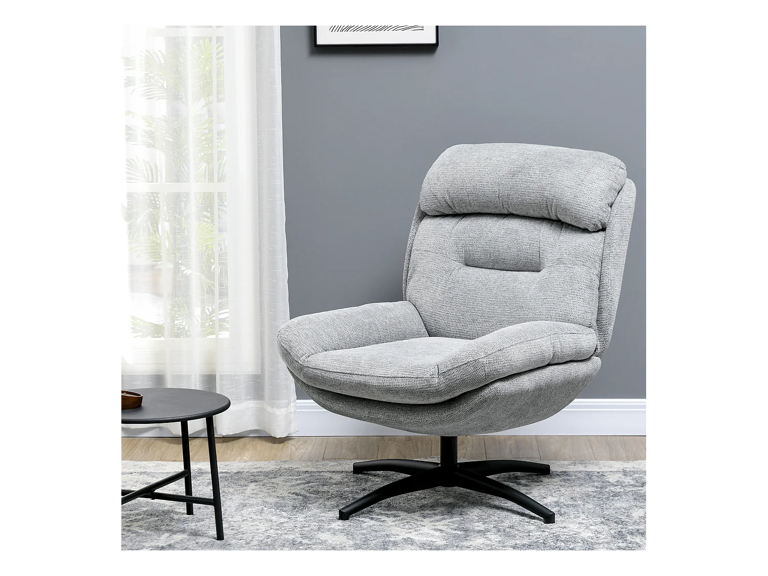 Sillón relax giratorio de chenilla resistente al agua con reposabrazos para salón 79x91x98 cm