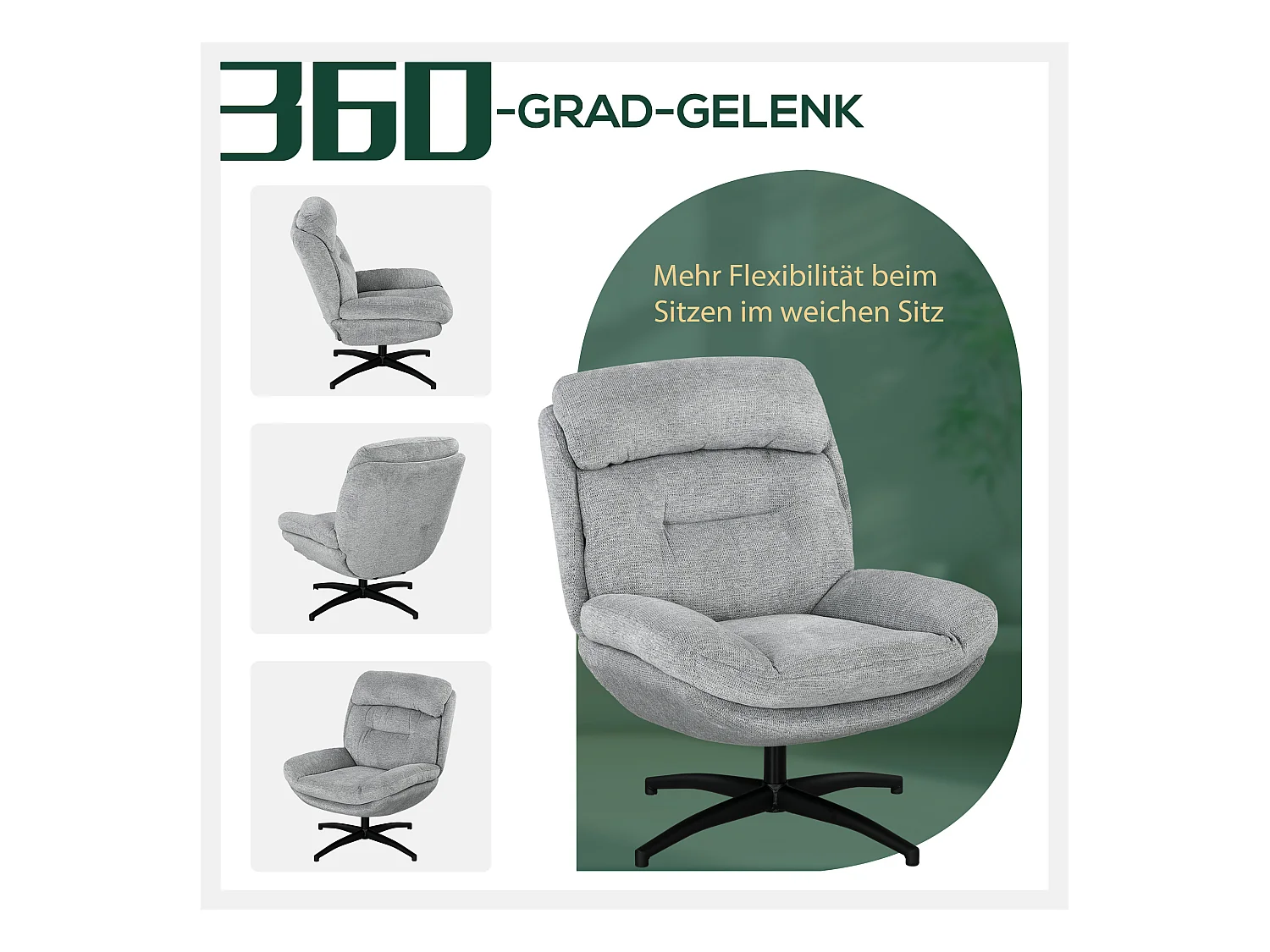 Sillón relax giratorio de chenilla resistente al agua con reposabrazos para salón 79x91x98 cm