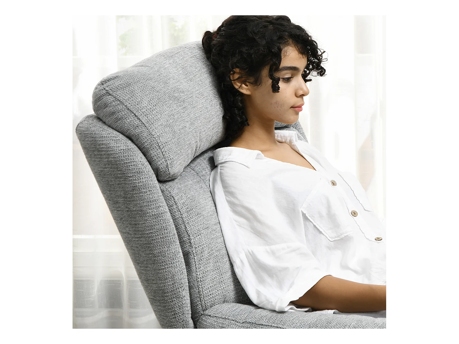 Sillón relax giratorio de chenilla resistente al agua con reposabrazos para salón 79x91x98 cm