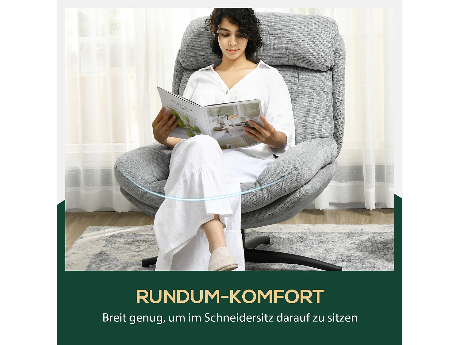 Sillón relax giratorio de chenilla resistente al agua con reposabrazos para salón 79x91x98 cm