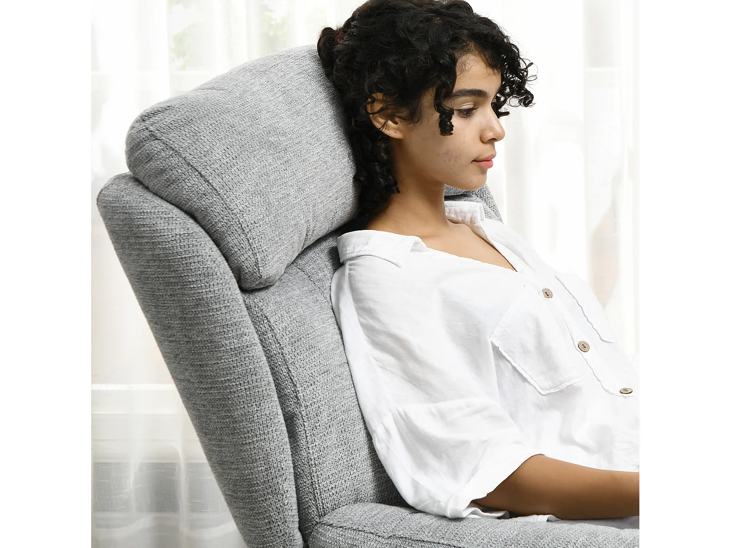 Sillón relax giratorio de chenilla resistente al agua con reposabrazos para salón 79x91x98 cm