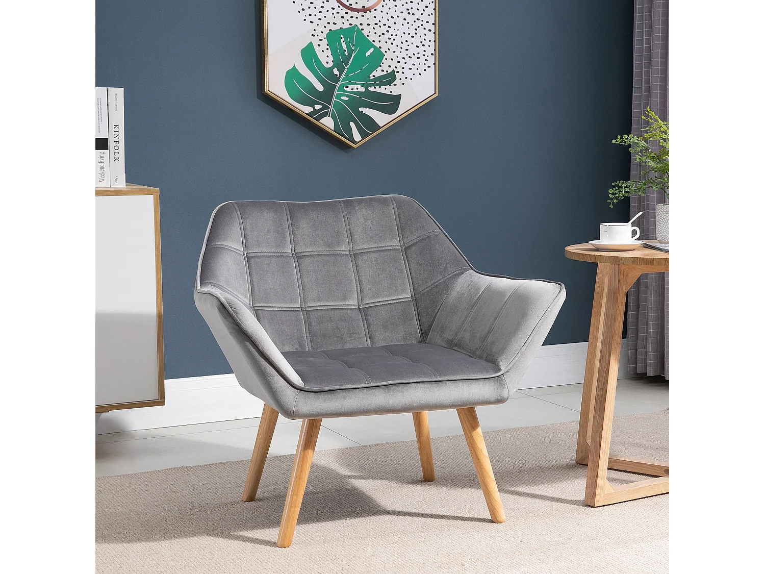 Sillón orejero escandinavo de terciopelo con patas elevadas para salón dormitorio 64x62x72,5 cm