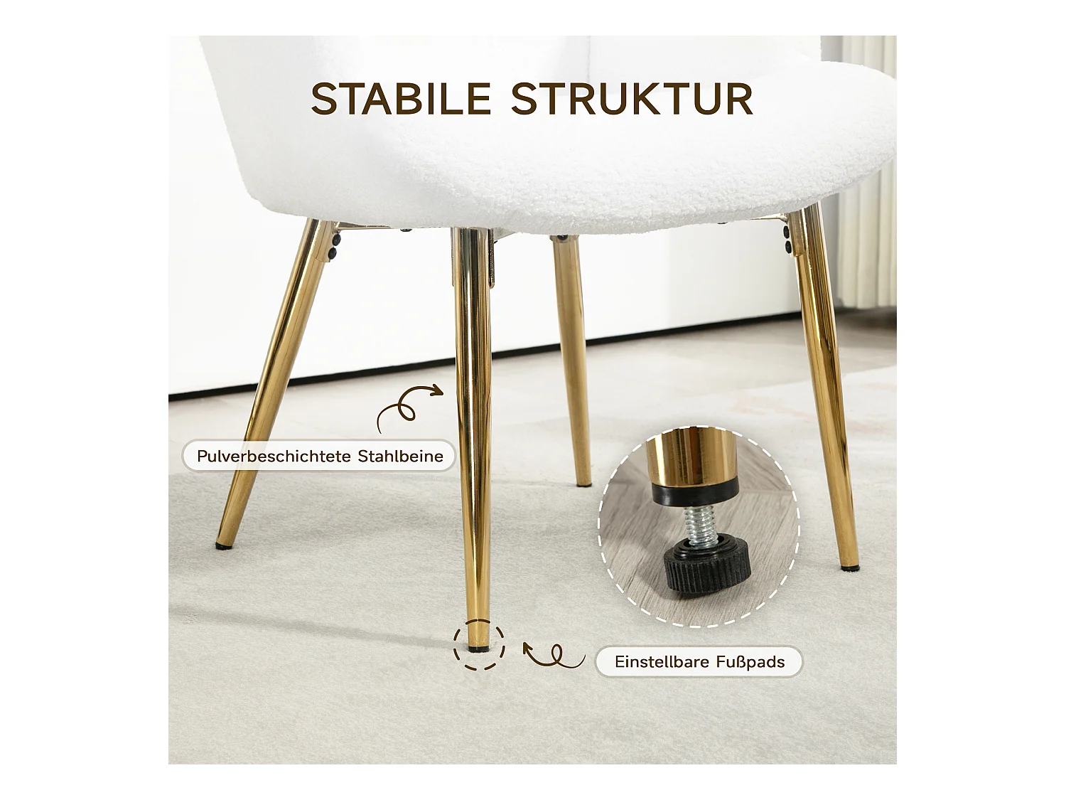 Poltrona con cuscino Sherpa e poggiapiedi coordinato in metallo dorato - Comfort morbido e design elegante