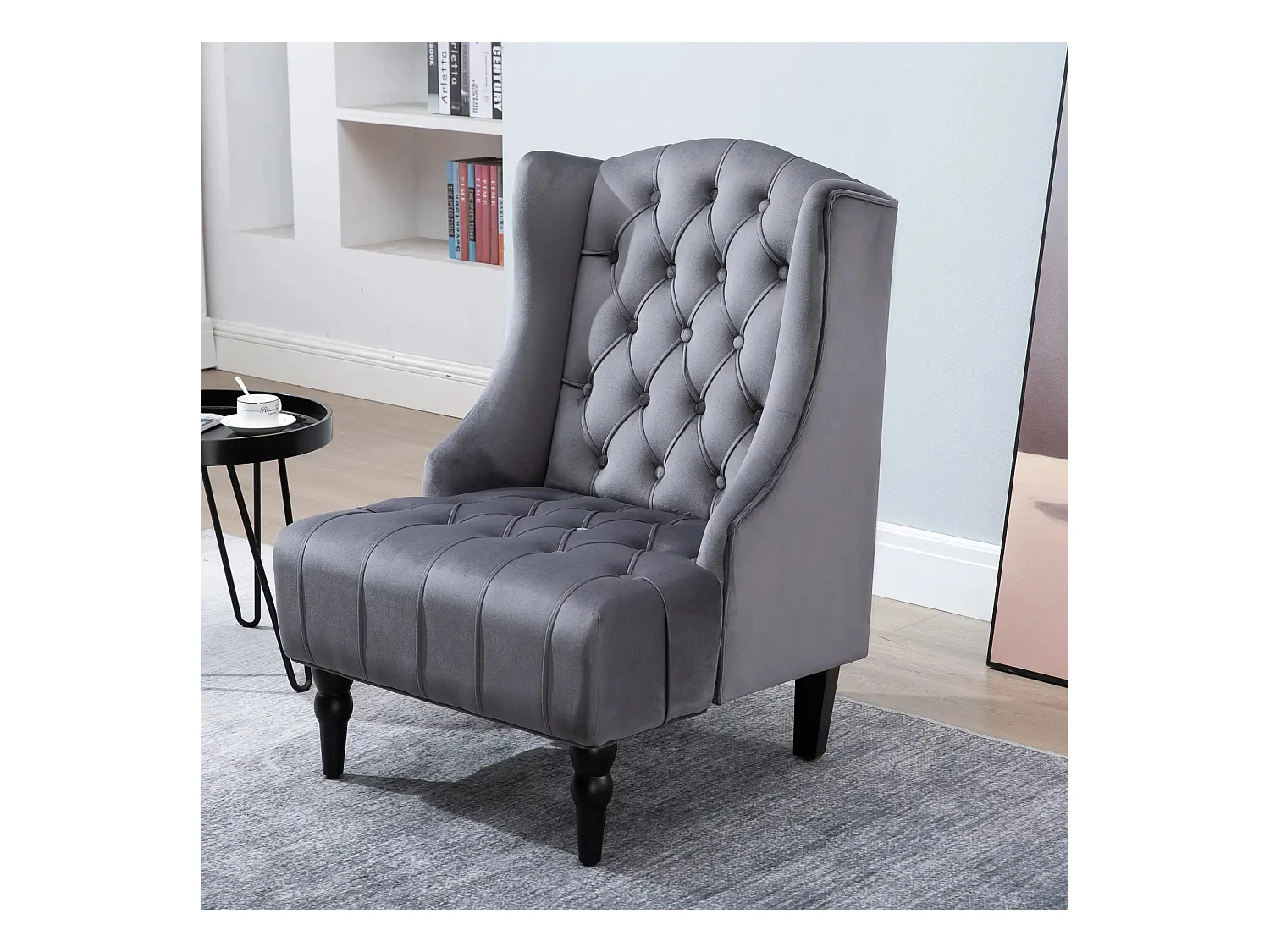 Fauteuil oreiller relax velours grigio con pieds surélevés pour salon chambre 67x70,5x97 cm