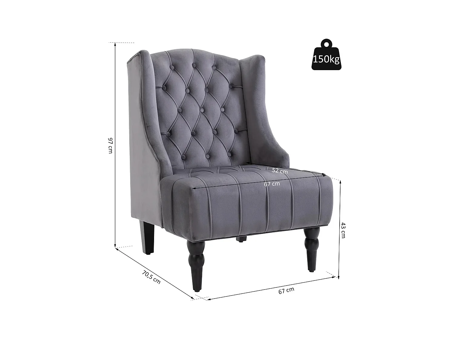 Fauteuil oreiller relax velours grigio con pieds surélevés pour salon chambre 67x70,5x97 cm