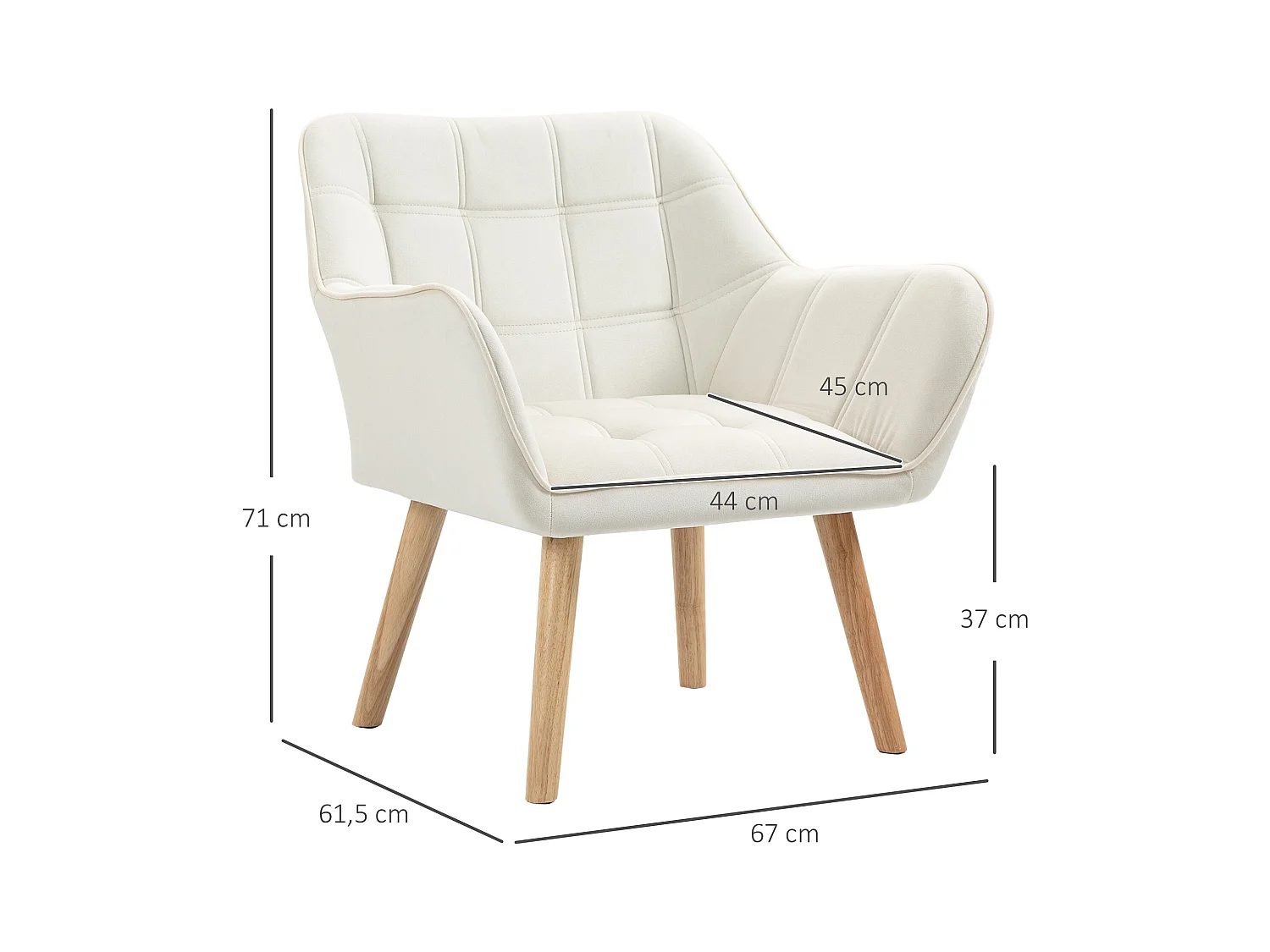 Sillón relax de terciopelo con brazos para salón y dormitorio con patas elevadas 64x62x72 cm