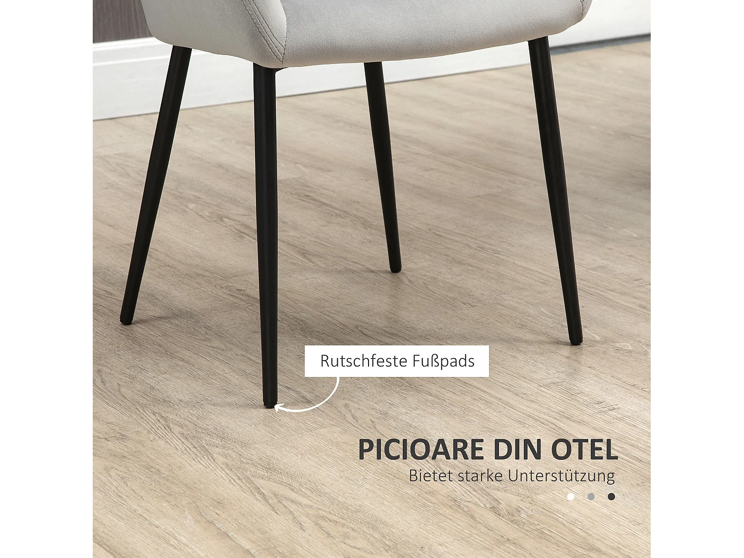 Juego de 2 sillas de comedor de terciopelo gris claro con patas de acero, silla de salón de cocina de diseño 54x57x80 cm