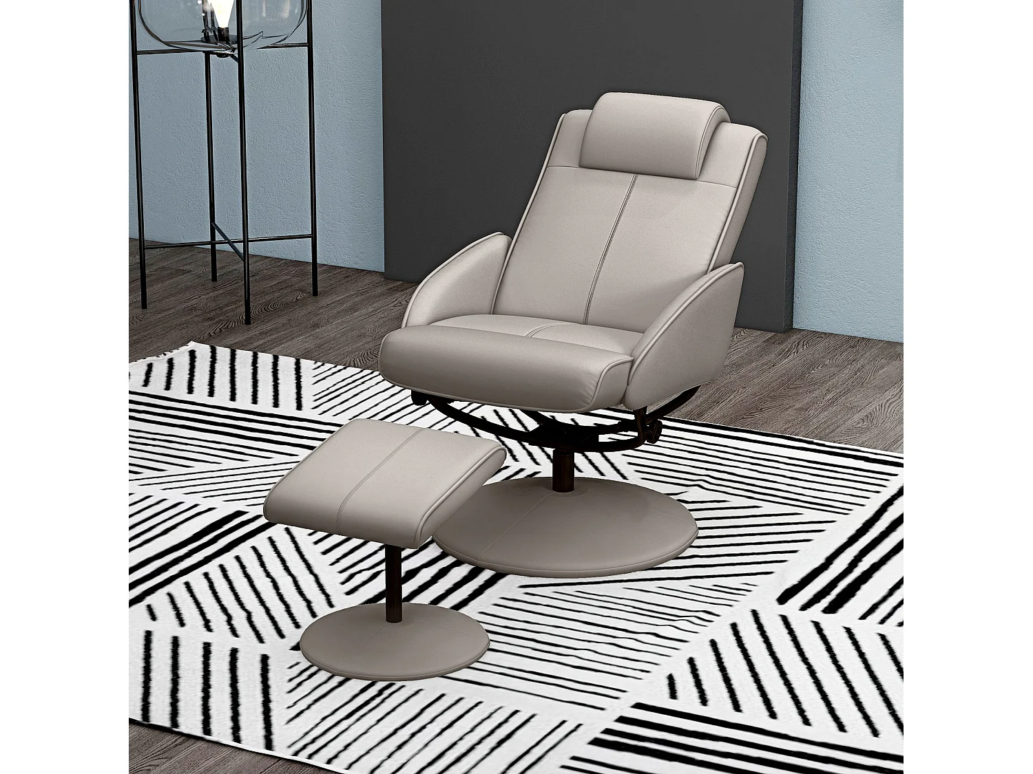 Sillón relax 360° con otomana piel sintética reclinable 145° salón dormitorio gris 78x67x98 cm