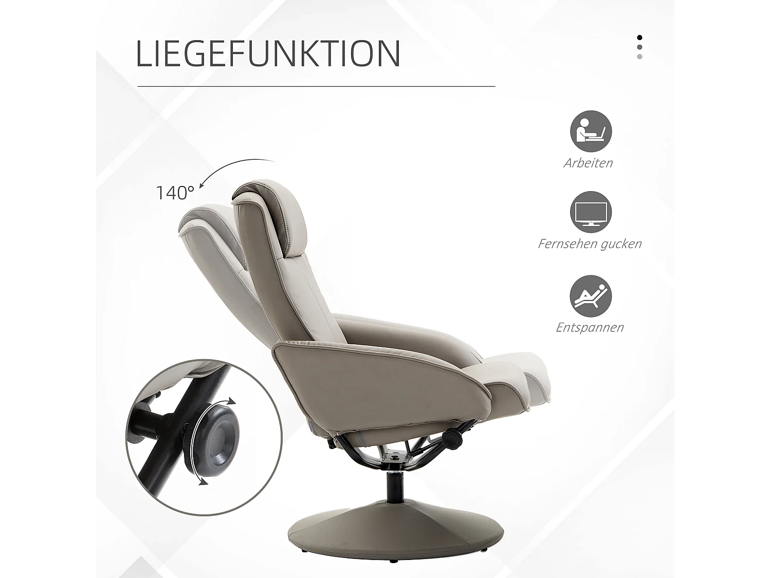 Sillón relax 360° con otomana piel sintética reclinable 145° salón dormitorio gris 78x67x98 cm