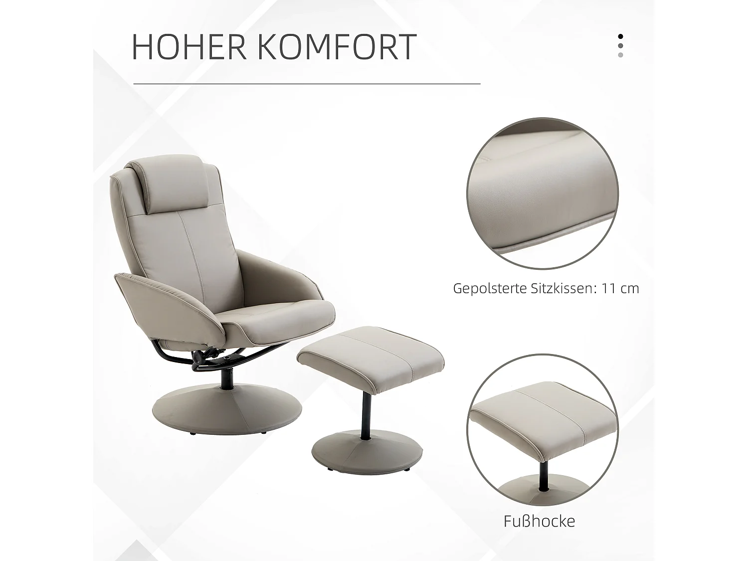 Sillón relax 360° con otomana piel sintética reclinable 145° salón dormitorio gris 78x67x98 cm