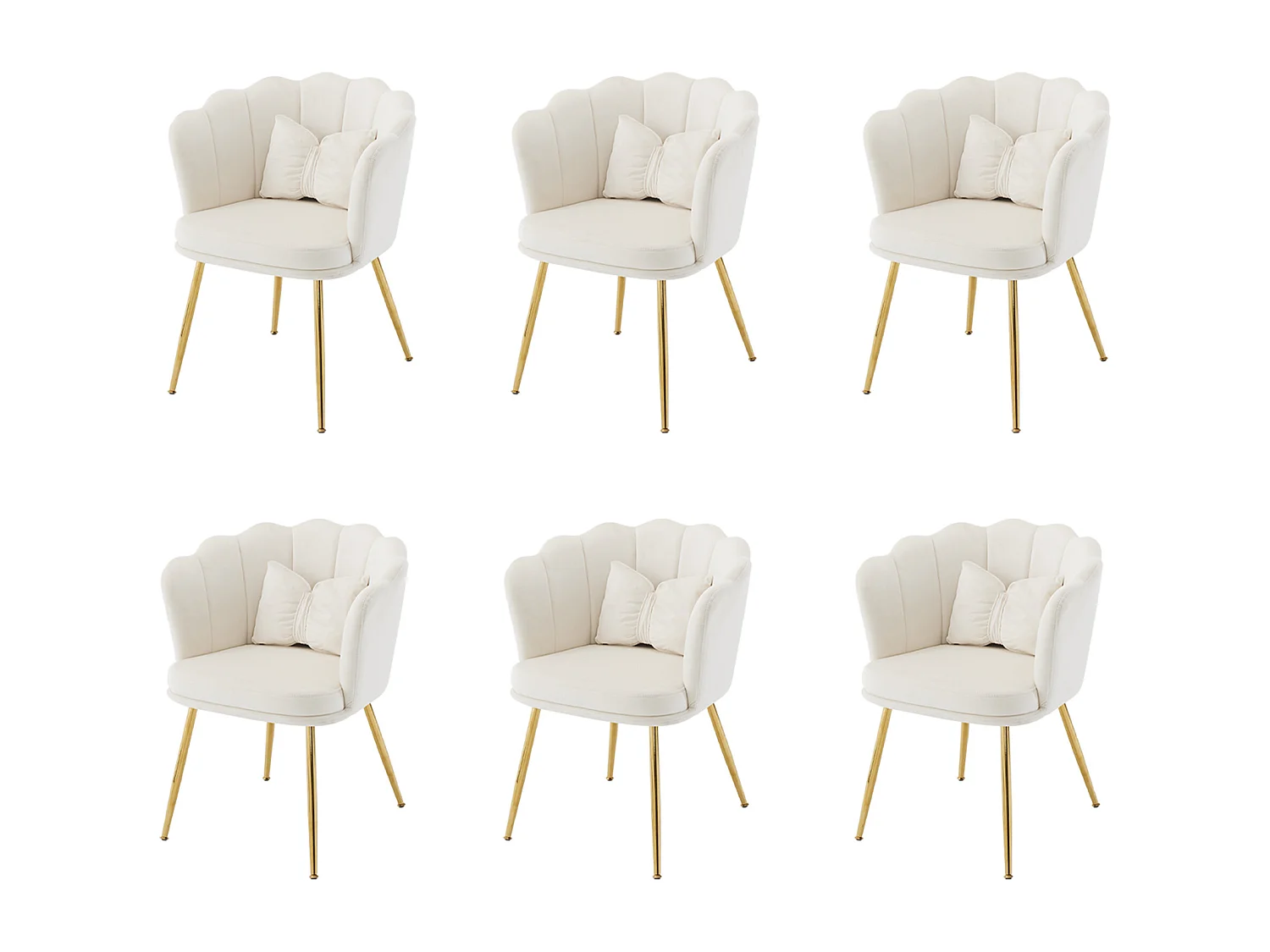 Lot 6 Fauteuils Velours Design Salon Chambre Pétale Pieds Dorés 63x65x85cm