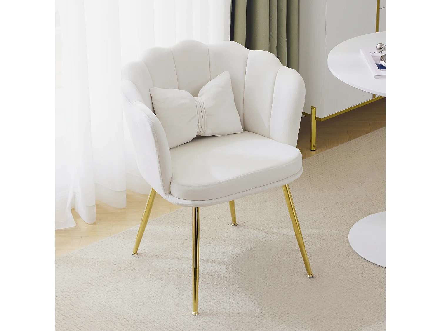 Lot 6 Fauteuils Velours Design Salon Chambre Pétale Pieds Dorés 63x65x85cm