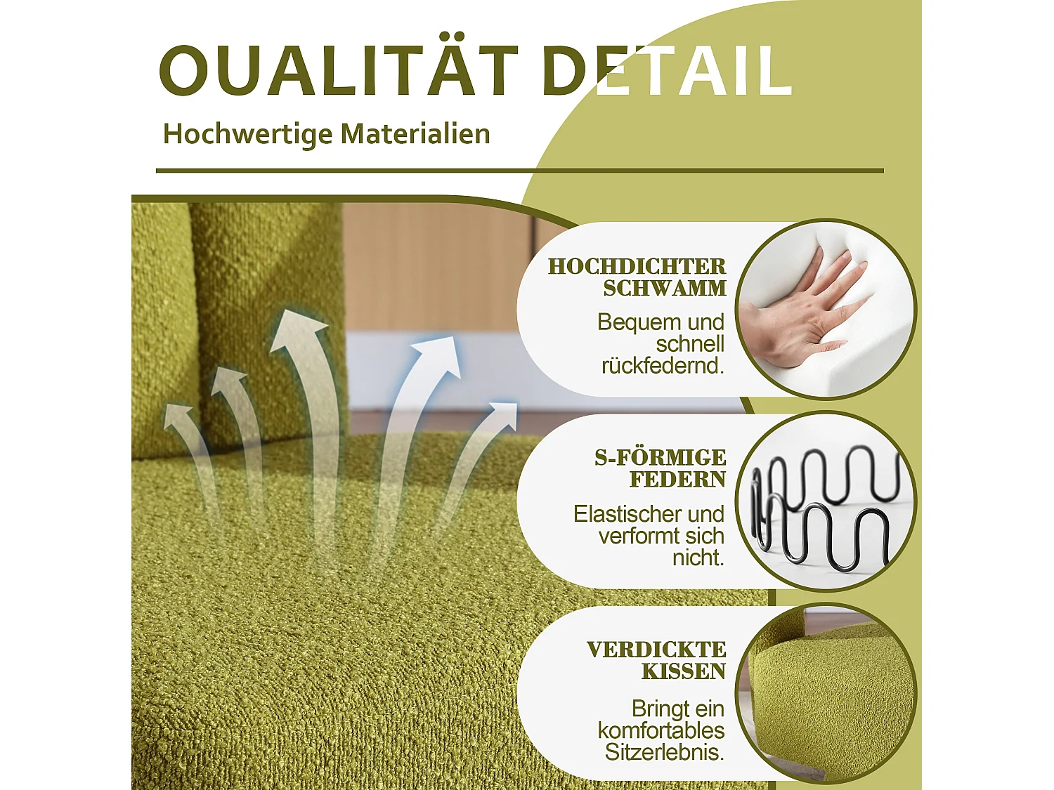 Fauteuil pivotant 360° chaise longue bouclé confortevole per salone camera da letto oliva