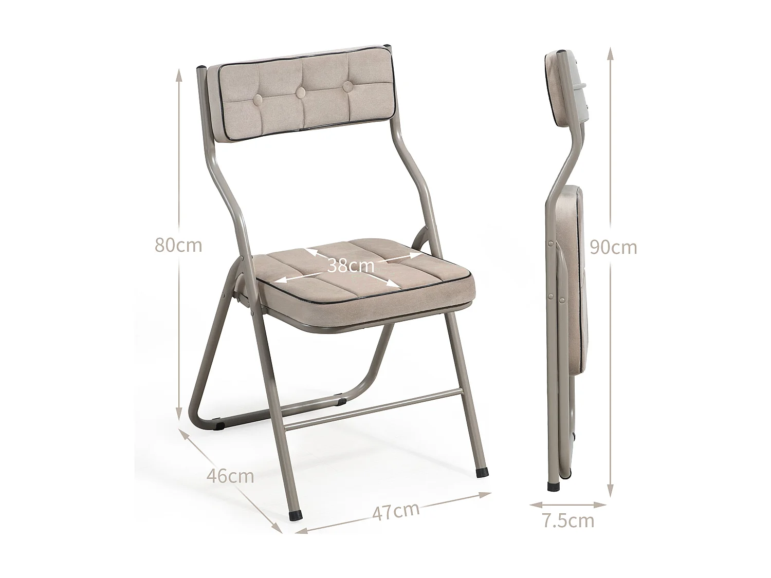 Chaises pliantes acier avec coussin lot de 2 confort cuisine bureau mariage réception kaki