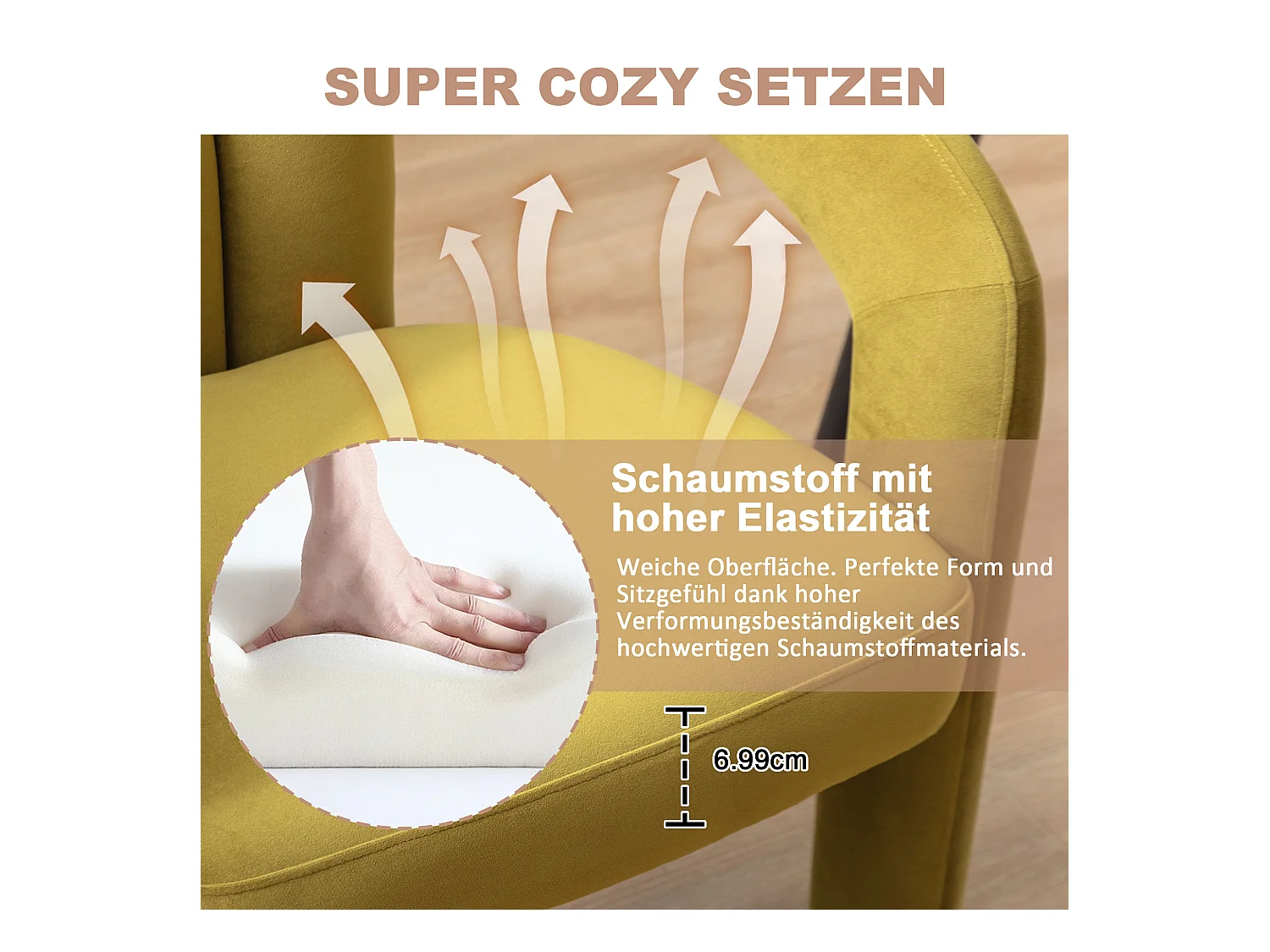 Chaises salle à manger velluto moderne lotto di 2 con cartella ergonomica piedi legno grigio confortevole