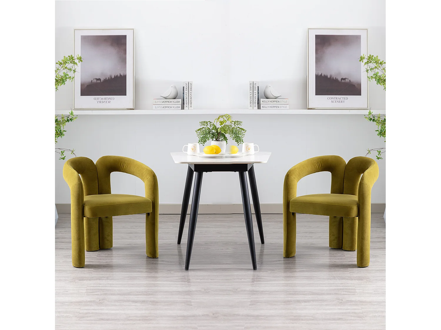 Chaises salle à manger velours modernes lot de 2 avec dossier ergonomique pieds bois gris confortable