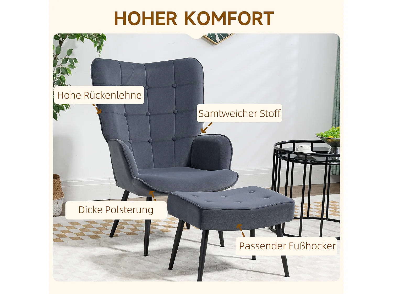 Fauteuil relax velours avec repose-pieds acier design salon chambre 71x77x99 cm