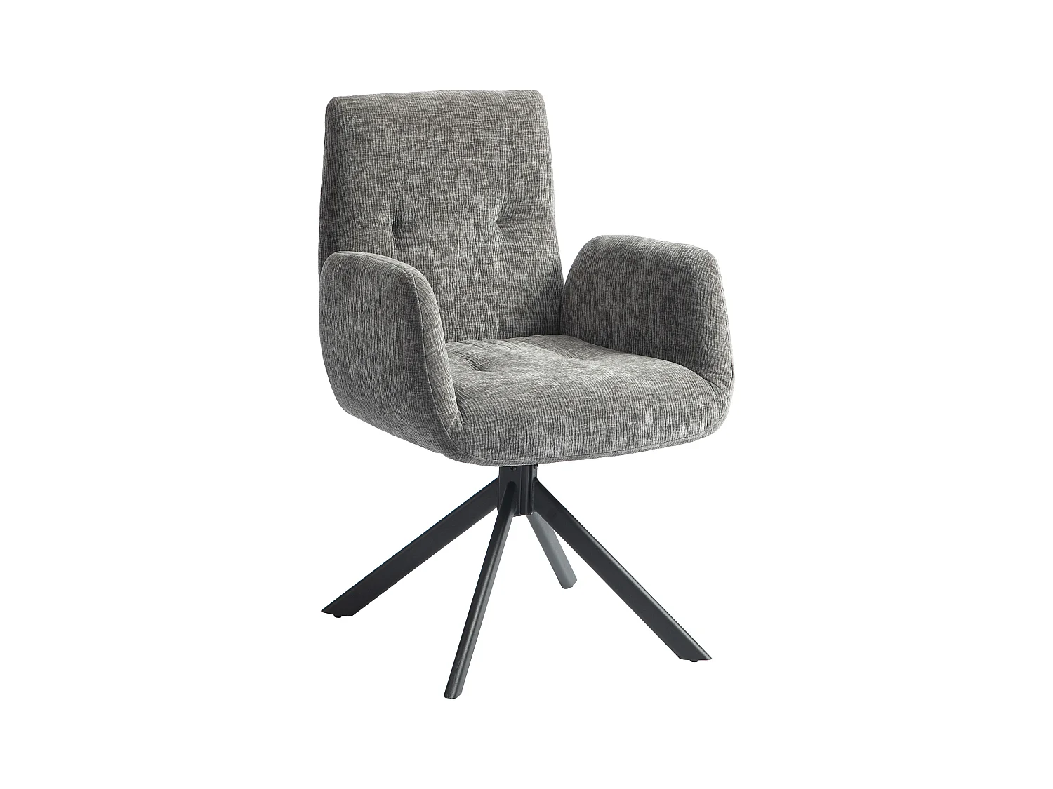 Sillón giratorio con reposabrazos en tejido de lana y lino para salón dormitorio gris oscuro 60x61x88cm