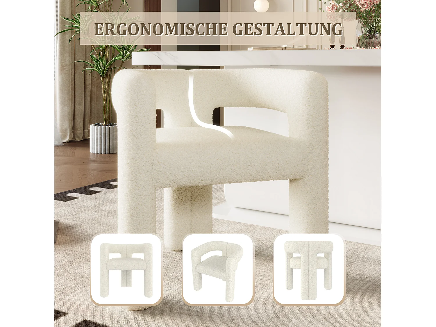 Fauteuil moderne en Teddy Flor ergonomique confortable polyvalent pour salon chambre gris