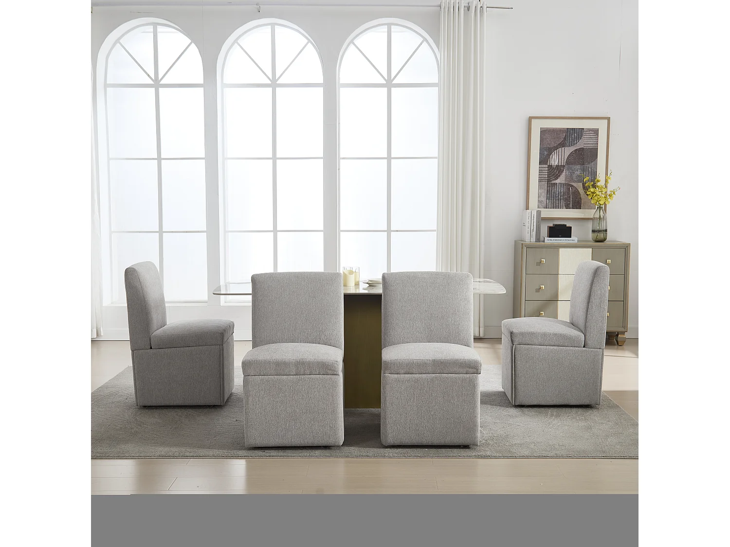 Cadeiras de jantar 2 peças giratórias com armazenamento moderno tecido sem braços poltrona microfibra cinza claro