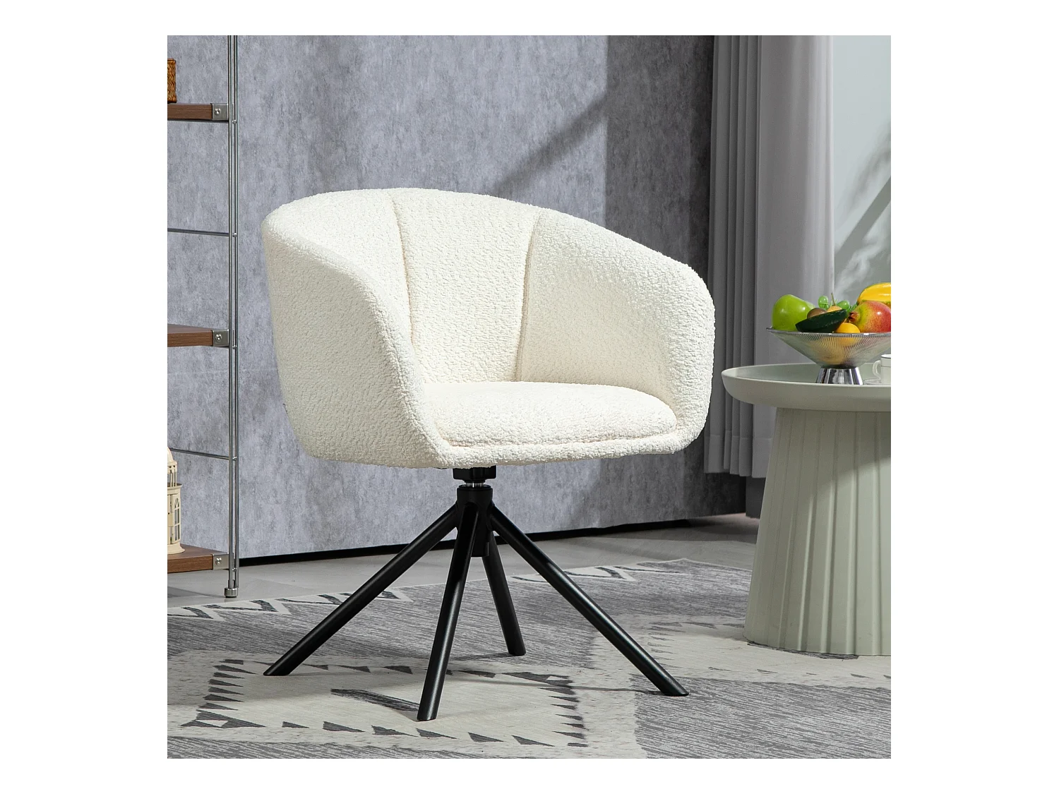 Sillón giratorio de lino con reposabrazos y patas de metal para salón dormitorio color crema