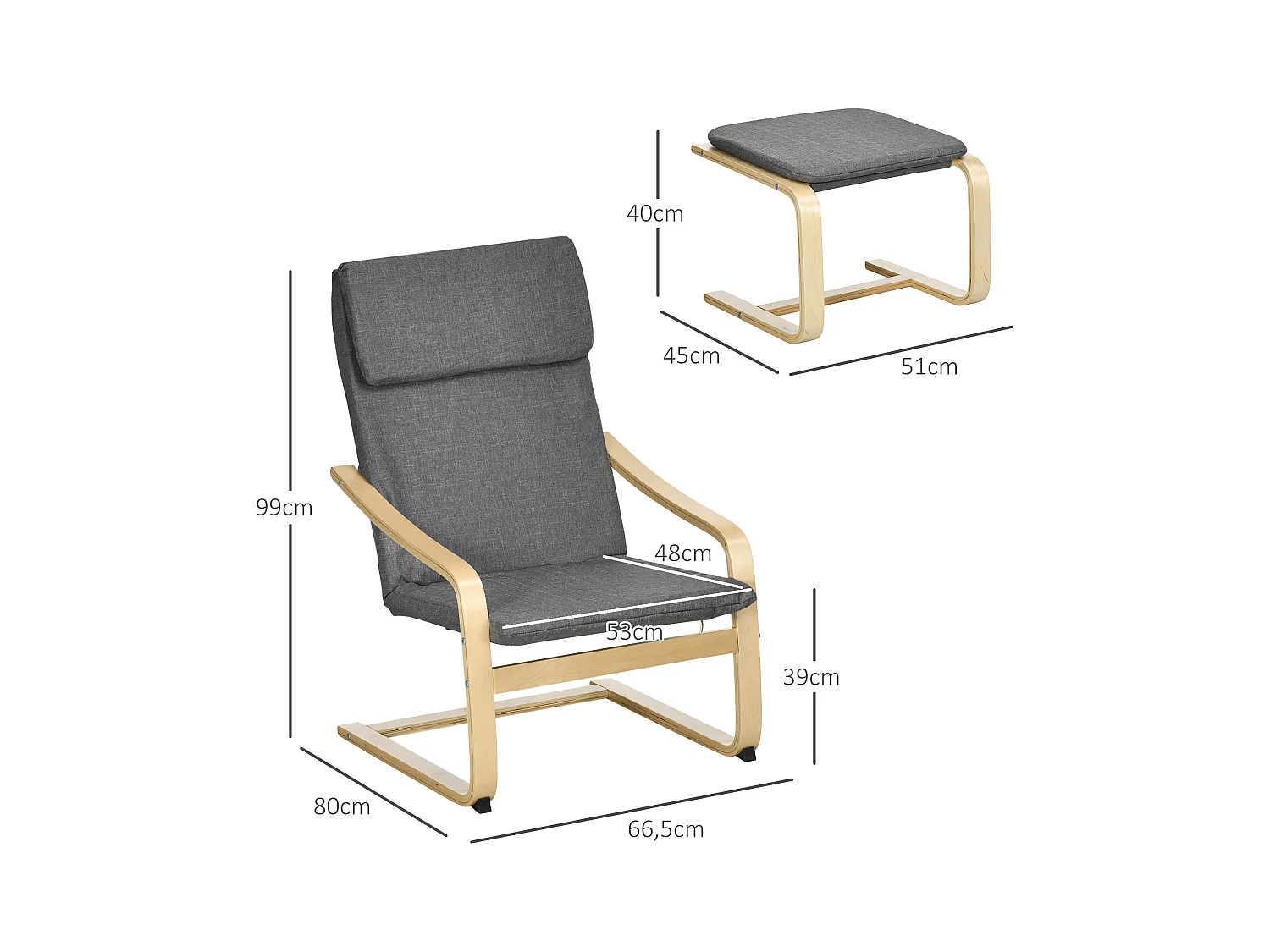 Poltrona reclinável de linho com apoio para os pés e braços para sala de estar e relaxamento, cinza