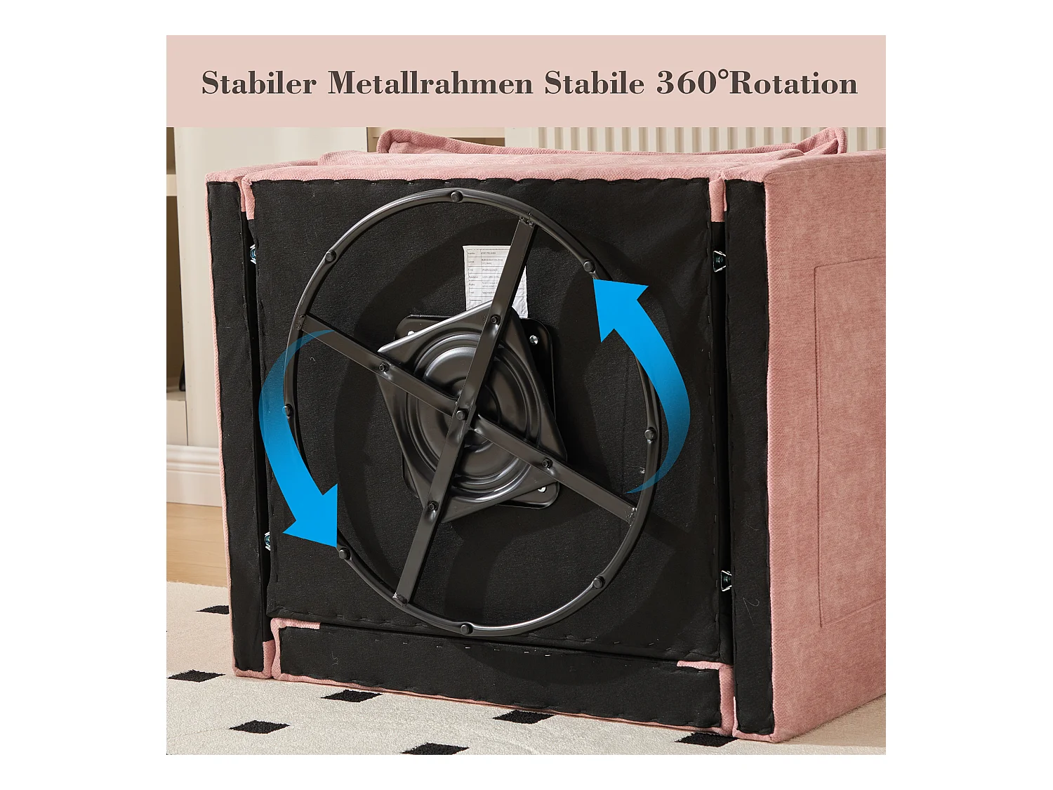 Poltrona giratória 360° tecido confortável com braços para sala de estar quarto escritório rosa